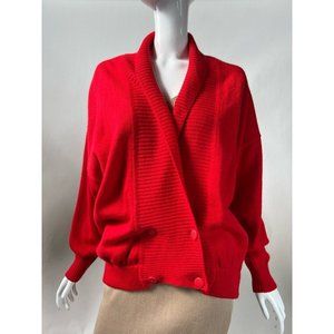 Vintage Laura Lorani Womens Cardigan Sweater Red Wool Surplice Long Sleeve EU 42